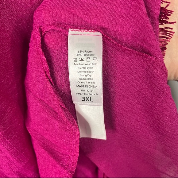 LuLaRoe Coastal Cover Up Women's 3X Pink Magenta Beach Pockets Fringe V Neck - Picture 10 of 12